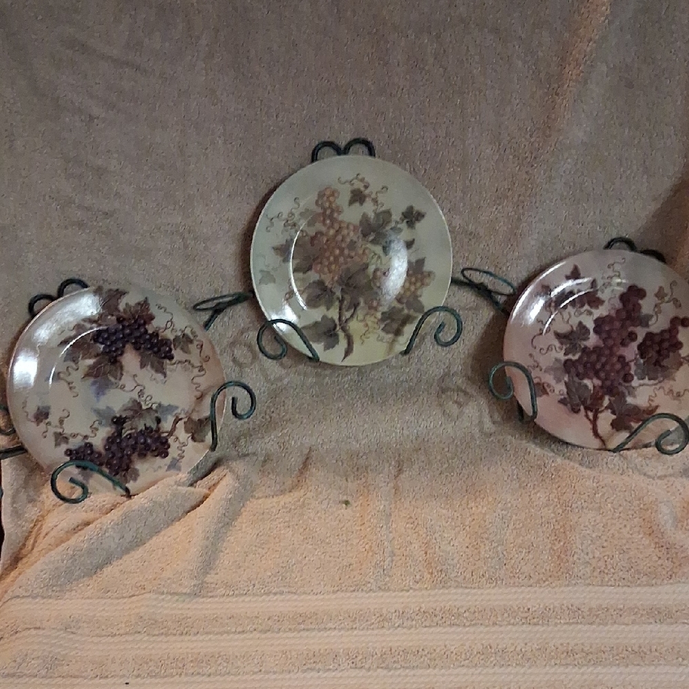 Elegant Glass Art Plates with Grape Design